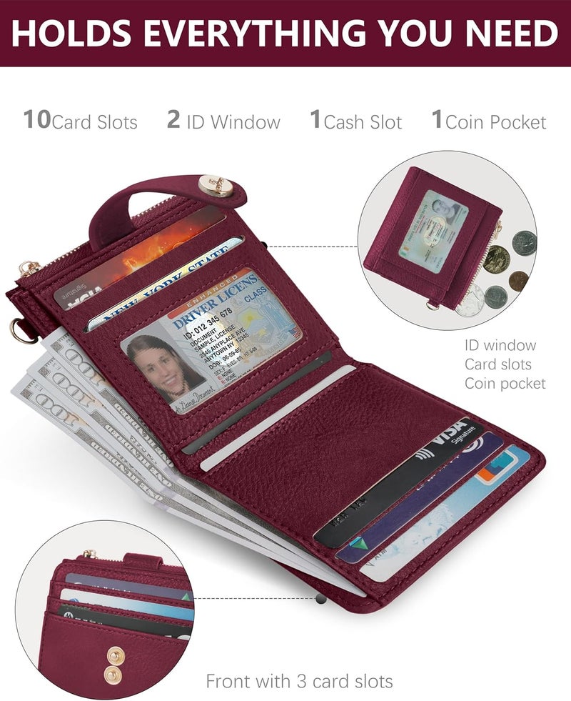 Sunpour Small Wristlet Wallets for Women Keychain Wristlet Wallet RFID Blocking Key Chain Wallet With Zipper Coin Pocket,2 Id Window (Burgundy) - Image 4